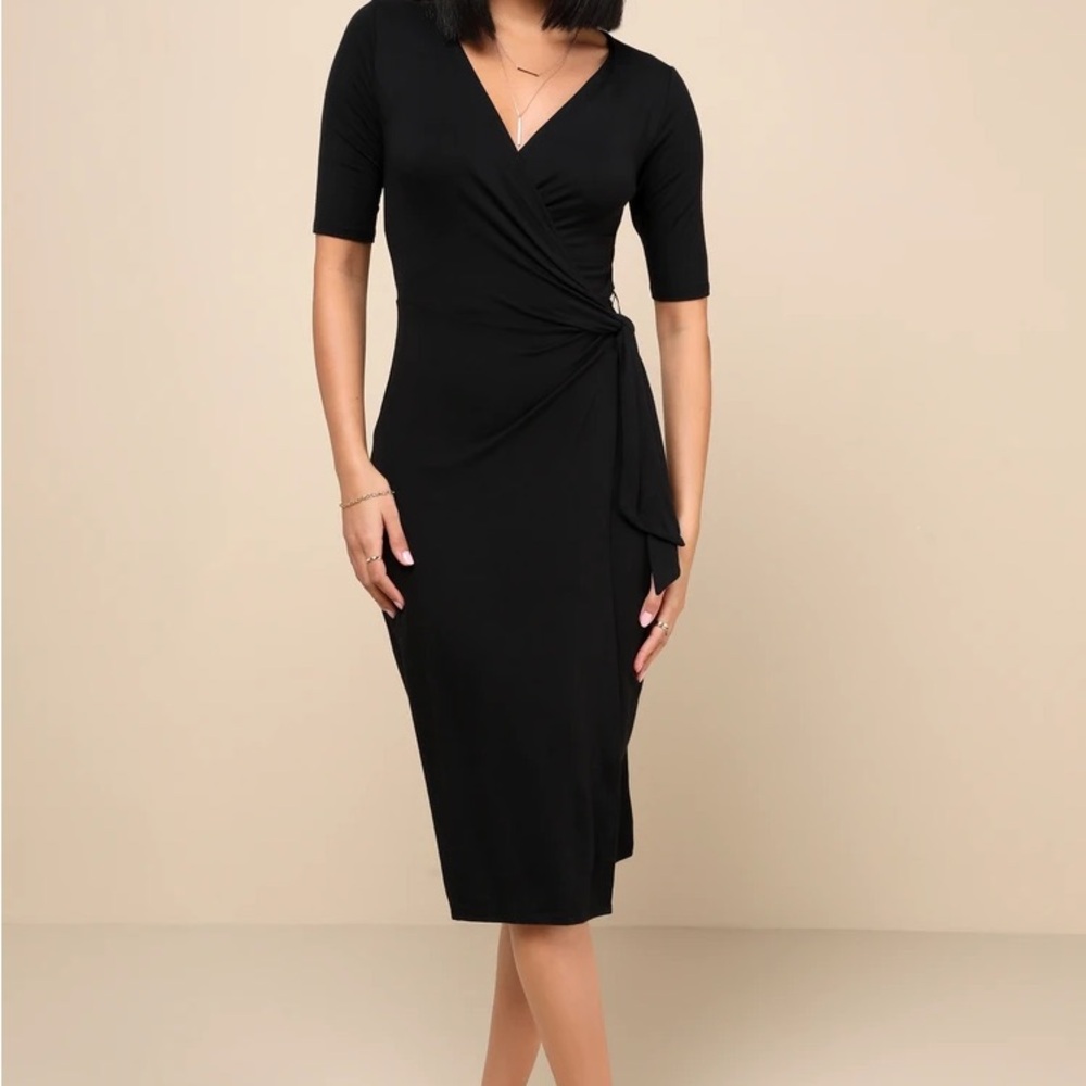 Lulu’s Forget Me Knot Midi Wrap Dress - Black